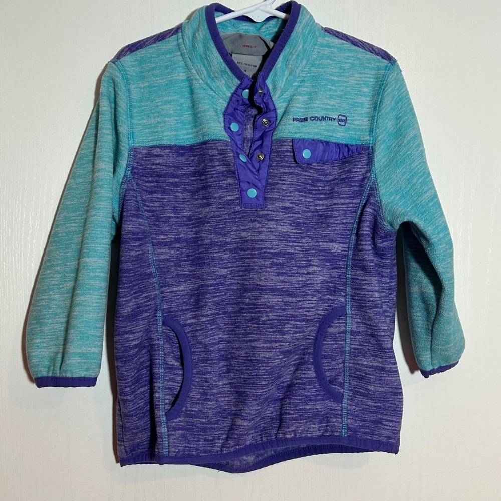 Free Country Girls Pullover Fleece Purple Turquoise Snap Pocket‎ Size 4